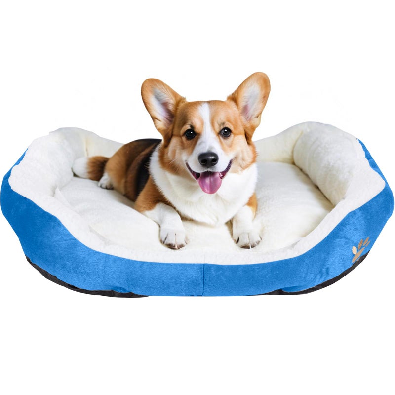 Resulzon Round Dog Cat Beds Mattress Washable Pads Room, Soft Durable Plush Faux Fur Sleeping Pet Fleece Bed Mat for Small Doggy Kitten Puppy, with Anti-Slip Waterproof Bottom (Blue) - Image 1